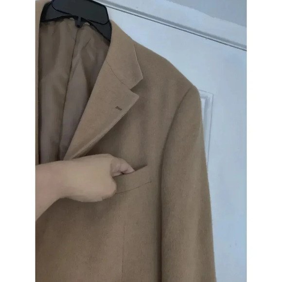 Evan Picone 100% Camel Hair Lined Coat Tan Single Breasted Overcoat Size 42L - Picture 8 of 10
